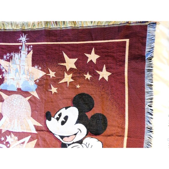 Mickey Mouse Walt Disney World Parks Tapestry Throw Blanket 47" x 56" Fringe - Picture 6 of 8